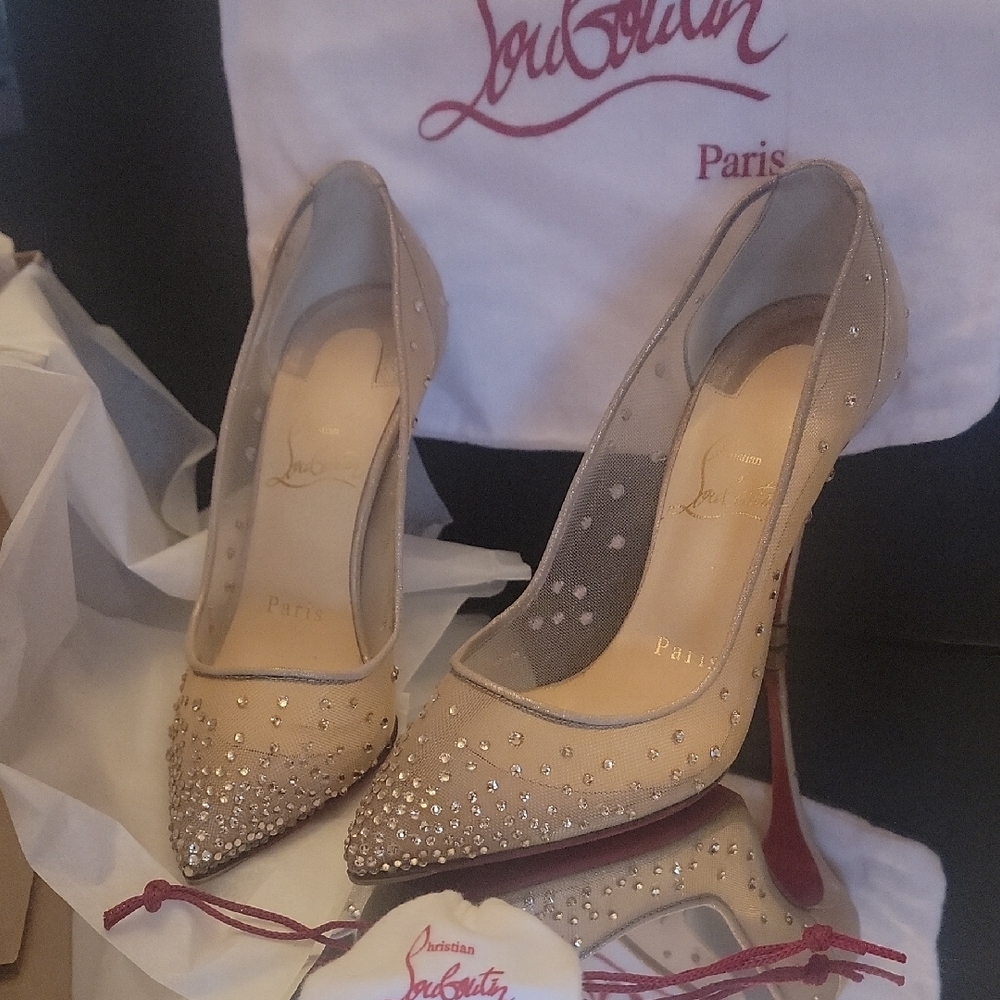 Christian Louboutin Follies Crystals Champagne sz35 100 Heel